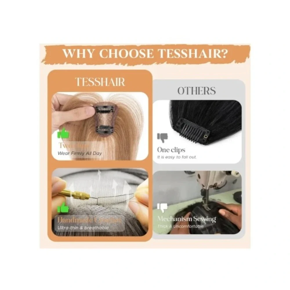 TESSHAIR Bangs Hair Clip 100% Remy Human Hair 3D Wispy Bangs Light Brown #06 10g